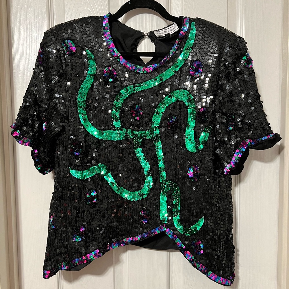Vintage Sequined Asymmetrical Crop Top